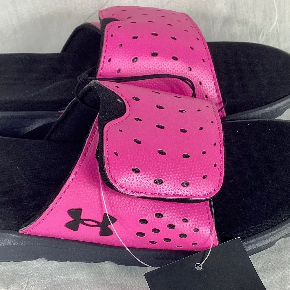 Under Armour. UA G Ignite Pro Sl Youth Slides Sandals Size 5Y Pink Black NEW